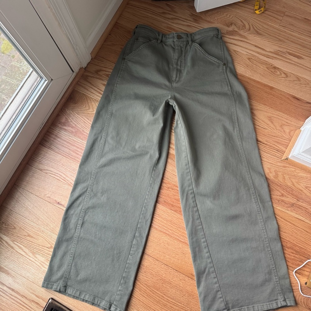Pilcro Breaker Wide Leg Cotton Pants Olive Green Elastic Waist - Size Small - Picture 5 of 7
